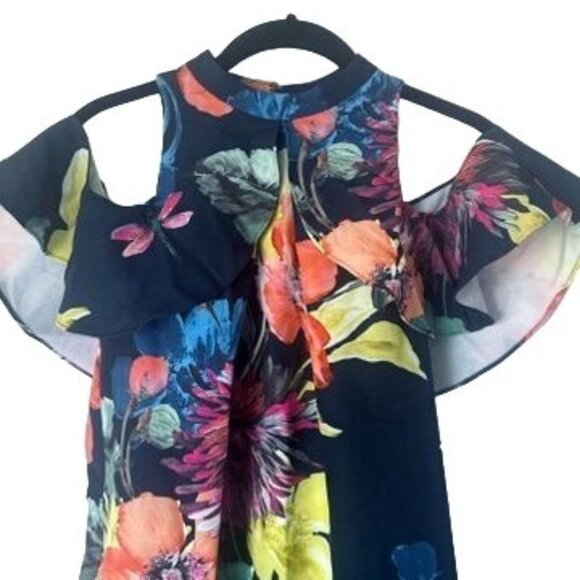 New Trina Turk Cold Shoulder Floral Navy Sheath Dress Size 2 - Picture 3 of 11